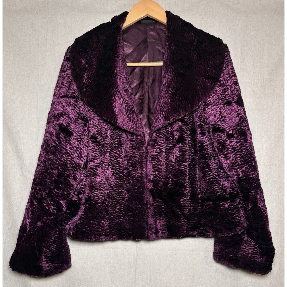 Cejon Jacket Women Purple Faux Fur Plush Short Coat Soft Lined‎ Warm Sz S/M
